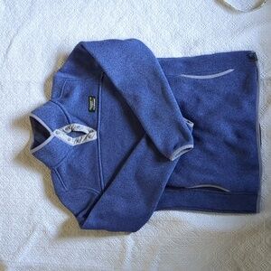 LL Bean Blue 1/4 Snap Fleece Lined Pullover Sweater Size MEDIUM Pockets